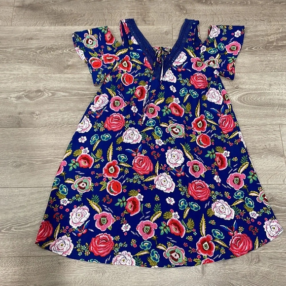 NWOT Jodi Kristopher Blue Floral Cold Shoulder Shift Dress M - Picture 7 of 15